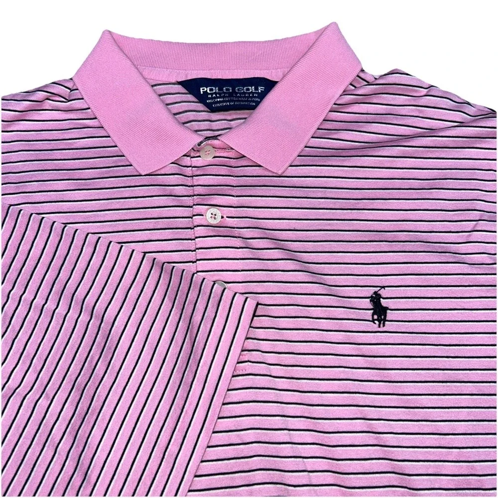 Polo Golf Ralph Lauren‎ Pima Cotton Polo, Men's Large, Pink Black White Stripe